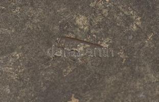 Tevan Margit (1901-1978): Tálka figurális díszítéssel, fém, jelzett, kissé kopott, d: 12,5 cm