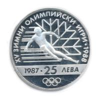 Bulgária 1987. 25L Ag Téli olimpia-síelés (23,37g/925/38mm) T:PP fo Bulgaria 1987. 25 Leva Ag Winter Olympics - Skiing (23,37g/925/38mm) C:PP spotted