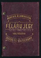 1903 Dr. Bálint Zsigmond alügyész fényképes MÁV igazolványa, aláírásokkal, szárazpecsétekkel