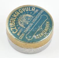cca 1920-1930 Czibulka Gyula Szentháromság Gyógyszertára Szentendre, fém gyógyszeres doboz, d: 4 cm