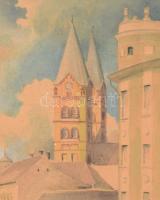 Mednyánszky jelzéssel. Nyíregyházi római katolikus templom. Akvarell, papír. 40x30 cm. Dekoratív, üv...
