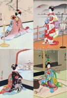 4 db modern japán gésa képeslap