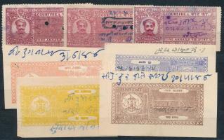 Indiai államok 7 db különféle díjlerovásra szolgáló hivatali bélyeg