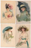 4 db RÉGI kalapos hölgy képeslap, szignókkal
