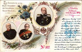 1897 (Vorläufer) Zur Erinnerung an die 100 jähr. Wiederkehr des Geburtstages Kaiser Wilhelm I. / 100th Birthday anniversary of William I. Art Nouveau, floral, litho (EK)