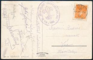 1934 A 811. sz- Szent József Cserkészcsapat tihanyi táborából küldött üzenet 8 db aláírással