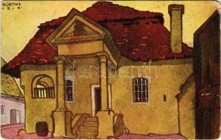 1915 Kolozsvár, Cluj; régi kúria, grafikai lap a kolozsvári Vöröskereszt kórházak javára / villa, graphic charity postcard s: Kürthy (EB)