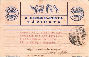 1903 Szívélyes üdvözlet - Sok szerencsét! A Fecske Posta távirata / Telegraph of the swallow post (EB)