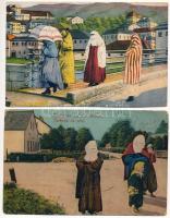 4 db régi bosnyák török népviseletes képeslap, folklór / 4 pre-1945 Bosnian Turkish folklore postcards