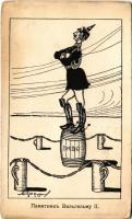II. Vilmos - Első világháborús orosz nyelvű gúnyos rajz / Wilhelm II - WWI Russian mocking art postcard (kopott / worn)