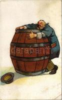 1919 Részeg férfi boroshordóval / Drunk man with wine barrel. J.S. u. Co. M. Nr. 837. (r)