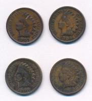 Amerikai Egyesült Államok 1900-1903. 1c bronz Indián fej (4xklf) T:2- USA 1900-1903. 1 Cent bronze Indian Head (4xdiff) C:VF