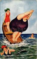 1929 Strand humor, fejesugrás / beach humour, dive. WSSB 903.