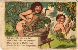 Ádám és Éva humoros lap / Adam and Eve humour, litho (EK)