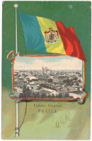 Braila, Vederea Generala / general view. Art Nouveau, litho with Romanian flag (EB)