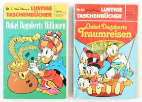 cca 1980-1990 2 Lustige Taschenbücher (Walt Disney) képregénykönyv, sérült és ragasztott gerinccel