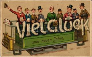 1912 Viel Glück zum neuen Jahre / Újévi villamos / New Year tram, greeting. SB 3266. litho (EK)