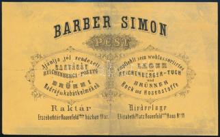 1870 Pest, Erzsébet tér 11. sz. Barber Simon posztó, nadrág, stb. raktár kétoldalas számla, 2 db okmánybélyeggel