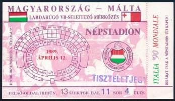 1989 Magyarország - Málta labdarúgó vb-selejtező, Népstadion, Bp., belépőjegy tiszteletjegy bélyegzéssel