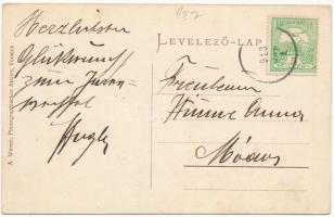 1913 Gyér, Giera; vasútállomás, gőzmozdony, vonat, Gyertyánfy (Gyertyánffy) kastélyok, Községháza. A...