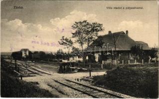 1930 Zánka, Villa és pályaudvar, vasútállomás és sorompó. Hajba István kiadása
