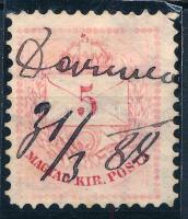 1881 5kr "Daruvár" kézi érvénytelenítéssel