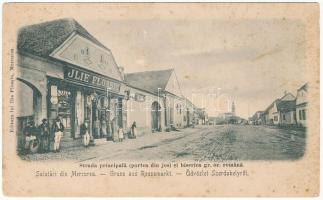 Szerdahely, Miercurea Sibiului, Mercurea, Merkurea, Reussmarkt; Strada principala (partea din jos) si biserica gr. or. romana / Fő utca, Ortodox templom, Ilie Floasiu üzlete és saját kiadása / main street, Orthodox church, publishers shop (fl)