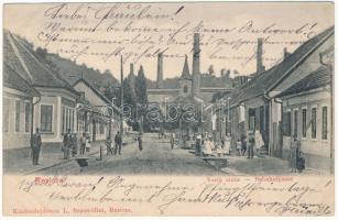 1904 Resicabánya, Resicza, Recita, Resita; Vasút utca. L. Braumüller kiadása / Bahnhofgasse / street view (ázott sarkak / wet corners)