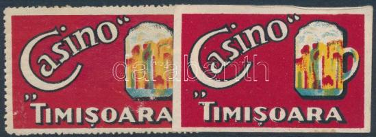 ~1930 Temesvári sörfőzde pilsner típusú sörének reklám levélzárója, 1 db fogazott és 1 db vágott