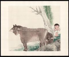cca 1979 3 db kínai akvarellről készült reprodukció, ofszet, papír, jelzett a nyomaton, kiadói mappában, 21x24 cm