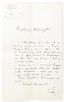 1899 Szily Kálmán (1838-1924) fizikus, nyelvész, műegyetemi tanár, az Akadémia főtitkára aláírt levele ismeretlen altábornagynak, melyben köszönetét fejezi ki, hogy a Széchényi-múzeumnak ajándékozta gr. Széchényi István levelit és röpiratát