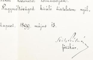 1899 Szily Kálmán (1838-1924) fizikus, nyelvész, műegyetemi tanár, az Akadémia főtitkára aláírt leve...