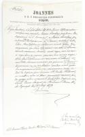 1874 Simor János esztergomi érsek autográf aláírással ellátott latin nyelvű okmánya, érseki szárazpecséttel
