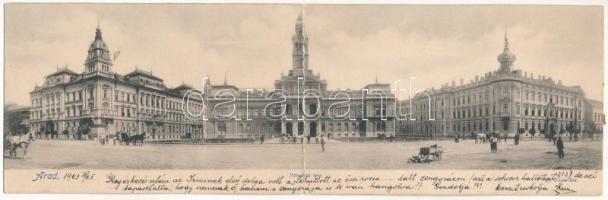 1903 Arad, Városház tere. 2-részes kinyitható panorámalap / town hall, square. 2-tiled folding panoramacard (Rb)