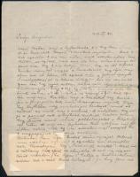 1917.VIII.24. I. világháborús magyar katona érdekes kézzel írt levele édesanyjához, hozzá csatolva egy fénykép, amely a katonát egy kutyával örökíti meg, két beírt oldal, fotó 8,5x6 cm, levél hajtásnyommal, lapszéli apró folttal