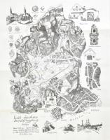1988 A Káli-medence és Révfülöp nagyközség térképe, rajzolta: Somogyi Győző, illusztrált térkép, 68x49 cm, hajtásnyommal