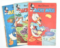 1959-1961 3 db német nyelvű Walt Disney Micky Maus képregény füzet, 5., 33. és 38. sz., részben sérült