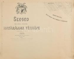 1919 Szeged szabad kir. város határának térképe, tervezte: Jakabffy Lajos, sokszorosította a Magyar állami nyomda, Bp., 1:28800, 12 darabból álló térkép, 60x76 cm (x12), részben lapszéli kisebb szakadásokkal, feltekerve