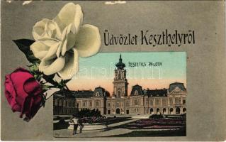 1915 Keszthely, Festetics kastély. Mérei Ignác kiadása. Floral (felületi sérülés / surface damage)