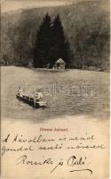 1908 Dézna, Dezna; halastó, csónakázók / lake, rowing boat (kis szakadás / small tear)