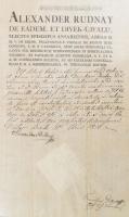 1810 Rudnay Sándor esztergomi érsek autográf aláírással ellátott okmánya érseki viaszpecséttel üvege...