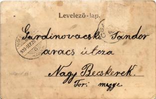 1900 Csák, Csákova, Ciacova; Hauptplatz vom Turm aus gesehen / Fő tér, Nemzeti szálloda, üzletek. Me...