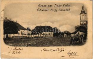 1904 Nagyzsám, Nagy-Zsám, Großscham, Sama, Jamu Mare; templom, paplak, iskola / church, parish, school (EM)