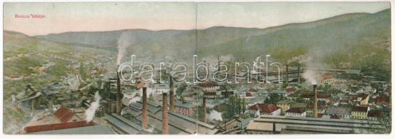 1910 Resicabánya, Resicza, Recita, Resita; vasgyár. 2-részes kihajtható panorámalap. Neff Antal kiadása / ironworks, iron factory. 2-tiled folding panoramacard (hajtásnál szakadt / torn at fold)