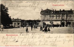 1904 Gyulafehérvár, Karlsburg, Alba Iulia; Hungária szálloda, üzletek. Schäser Ferenc kiadása / hotel, shops (EK)