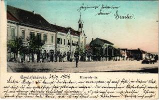 1906 Gyulafehérvár, Karlsburg, Alba Iulia; Hunyadi tér, Erzsébet szálloda. Schäser Ferenc fénynyomdai műintézete kiadása / square, hotel (fa)