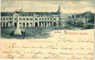 1900 Dés, Dej; Szent Ferenc-rendiek palotája, Központi kávéház, Gálócsi Samu üzlete és saját kiadása / palace, café, publisher's shop