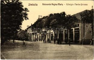 1935 Zsombolya, Hatzfeld, Jimbolia; Bulevardul Regina Maria / Königin-Maria-Strasse / Mária királyné útja, Schmidt üzlete. Szerelmy és Schmidt kiadása / street view, shops (fa)