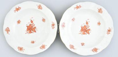 2 db Herendi Apponyi mintás tányér, jelzett, sérült, d: 24,5 cm