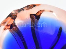 Nagyméretű Chribska cseh művészi üveg tál / asztaldísz. Terv: Josef Hospodka, Sommerso blue/pink // ...